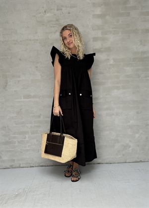Stretch cotton frill sleeve kjole Sort W0626 Ganni 